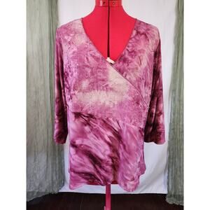 Bobbie Brooks Pink Soft Silky Stretch Embellishments V-Neck Blouse Size 2X